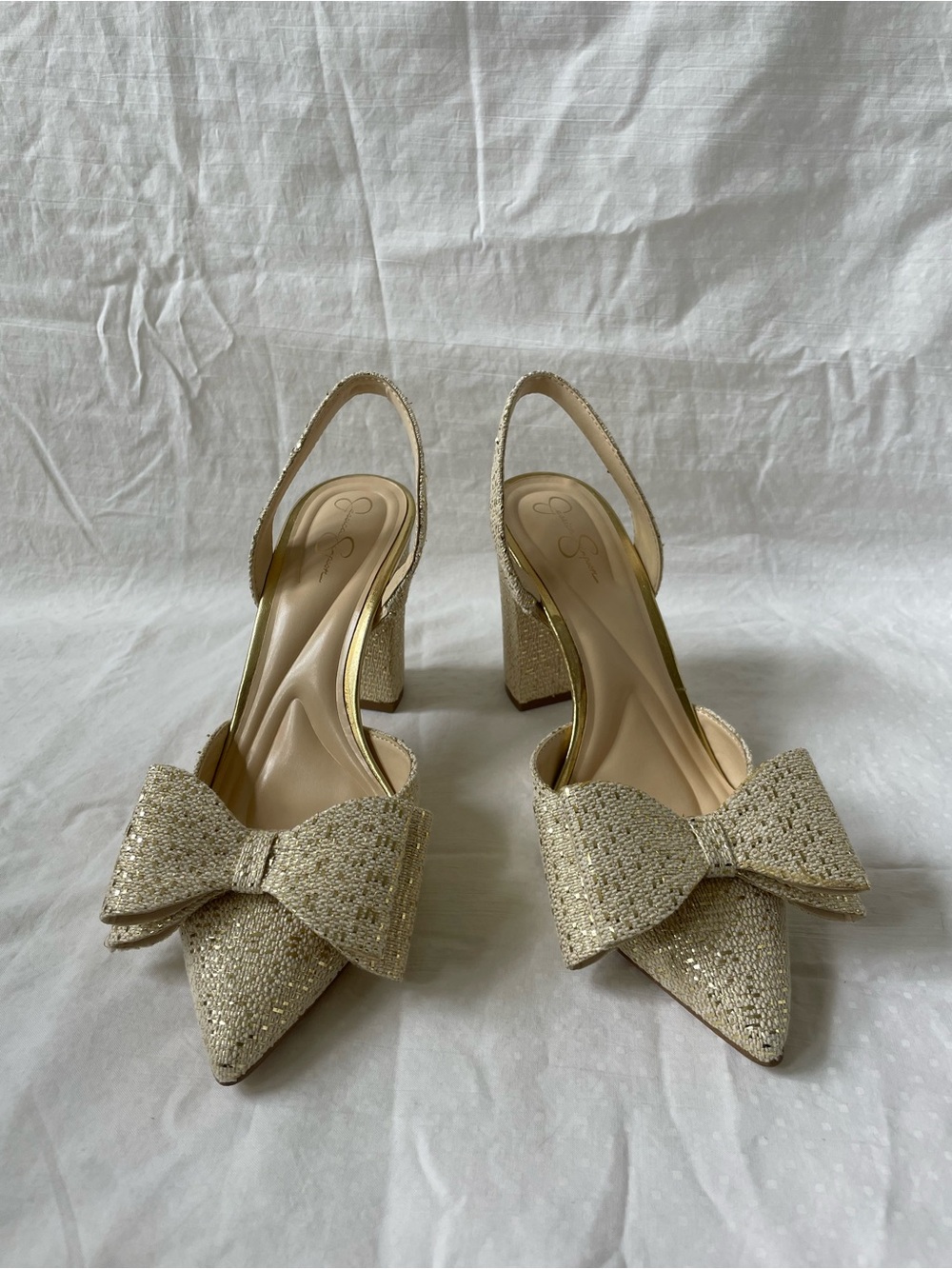 Jessica Simpson Nekira 3 Slingback Heel Pumps - Natural Gold Glitter size 8 New - Picture 4 of 12